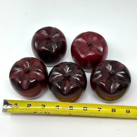 Set Of 5 Red Wooden Apples Rustic Farmhouse Kitchen Bowl Filler Decor Primitive - Picture 7 of 15